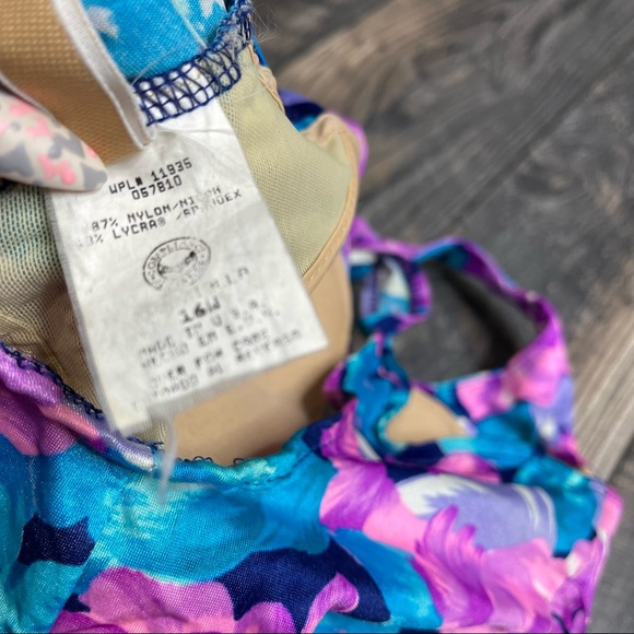 Vintage Le Cove Swim Dress Womens 16W One Piece Blue Purple Floral Swimsuit - Picture 5 of 5